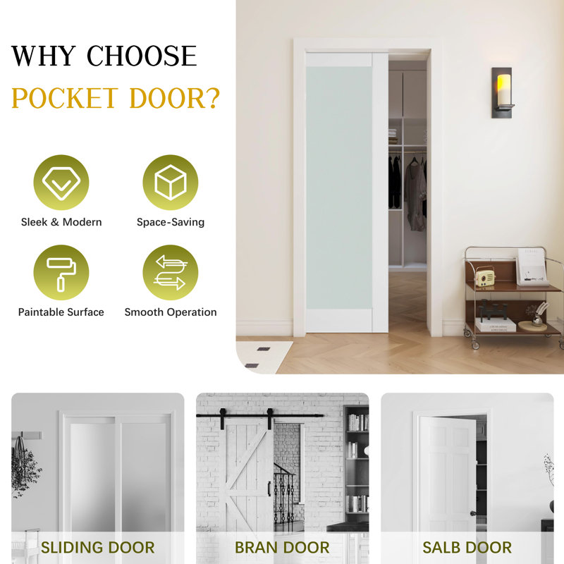 Porte intérieure coulissante compacte avec panneau de miroir en MDF blanc 1 porte coulissante peu encombrante, 1