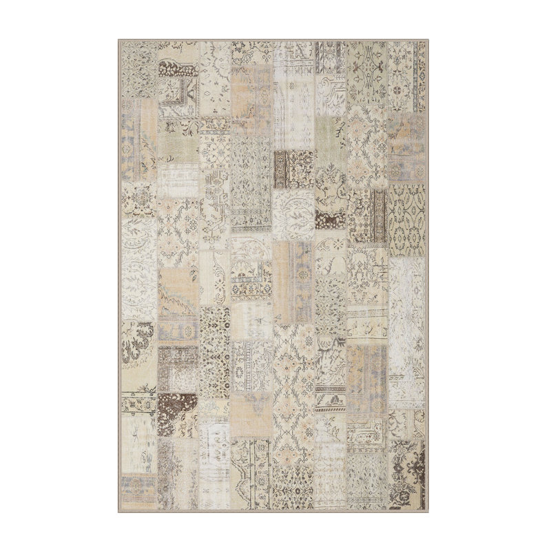 Tapis beige/gris contemporain, Rectangle 4 pi x 6 pi