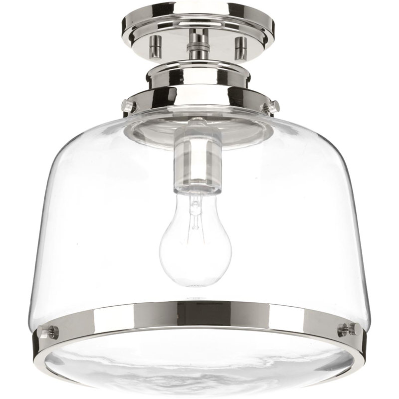 Lupe Glass Semi Flush Mount, Polished Nickel