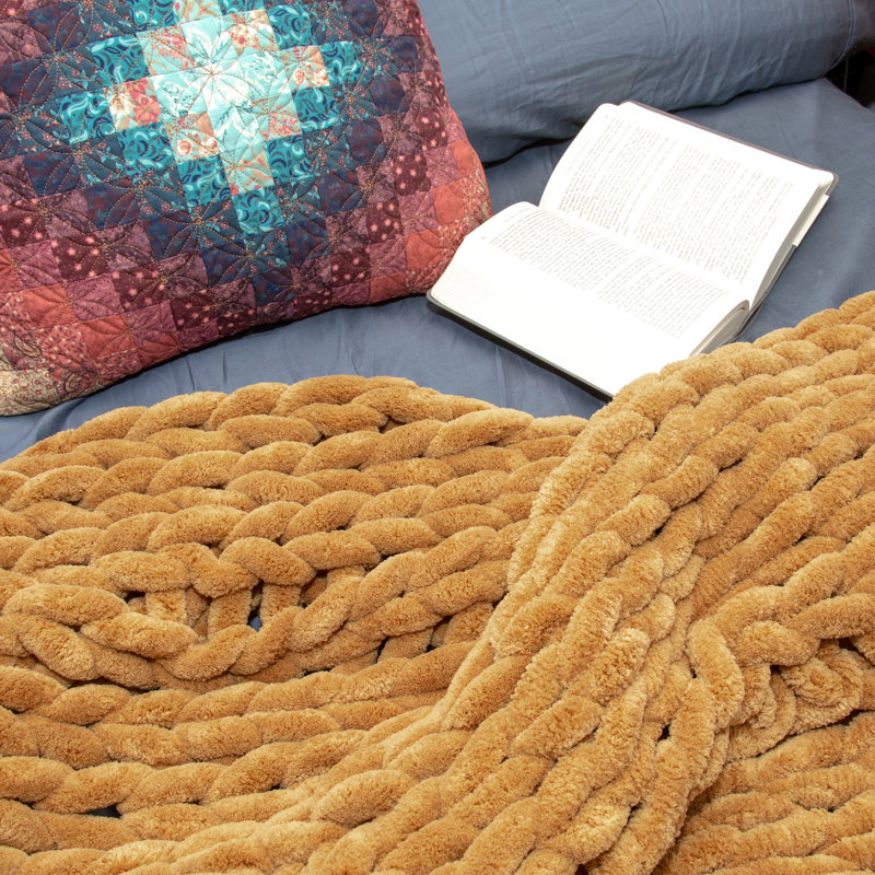 Donna Sharp Gold Chenille Knit Woven Throw, Gold