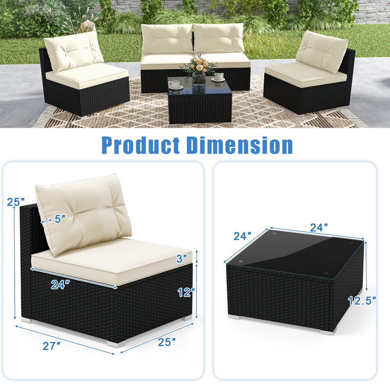 Bergetta 4 - Person Patio Conversation Set with Cushions, Black