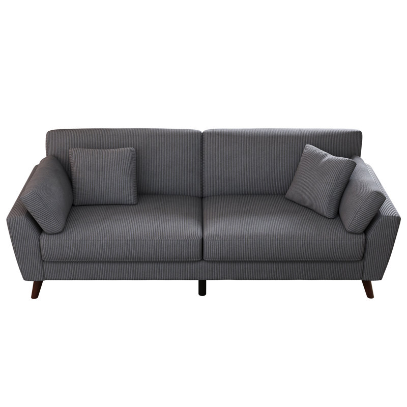 217cm 3-seater Chenille Upholstered Square Arm Sofa with 4 Pillows