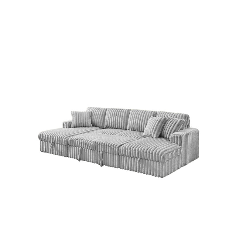 Ealing Gray Corduroy Small Sectional Sofa With Sleeper, Storage & Dropdown Table