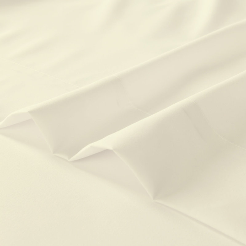 3/4 Pcs Soft Solid & Embroidery Bed Sheets Set, Cream, Queen