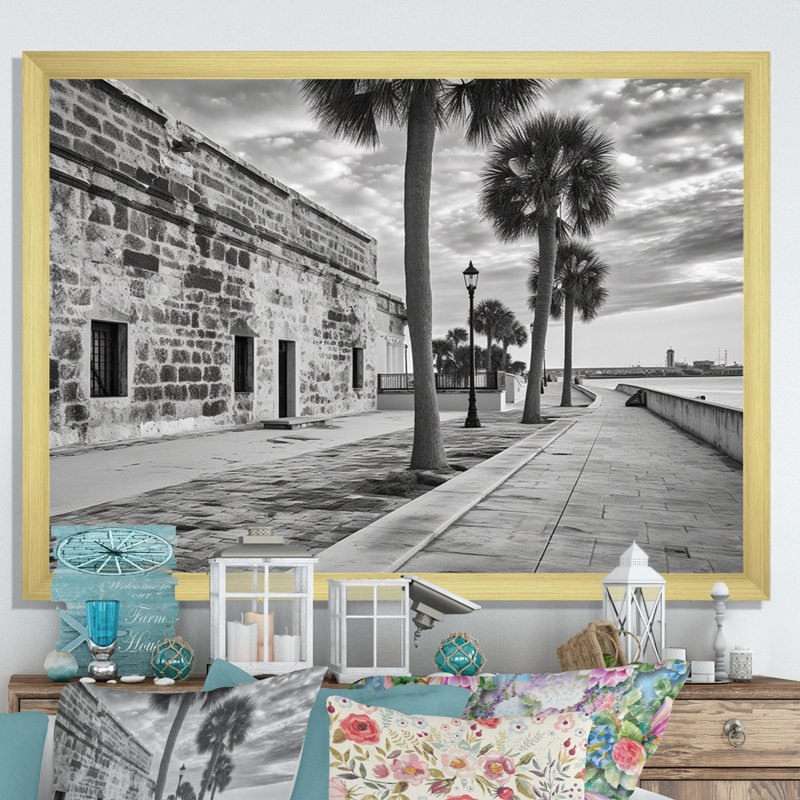 «Black and White Florida Sunshines State I», reproduction d'art sur toile, H 12 po x l 20 po x P 1 po, Encadrement doré