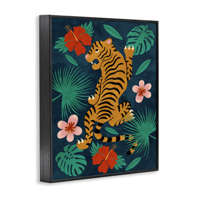  «Tiger Climbing» par Carrie Cantwell, H 14 po x l 11 po, Giclée encadrée noir minuit