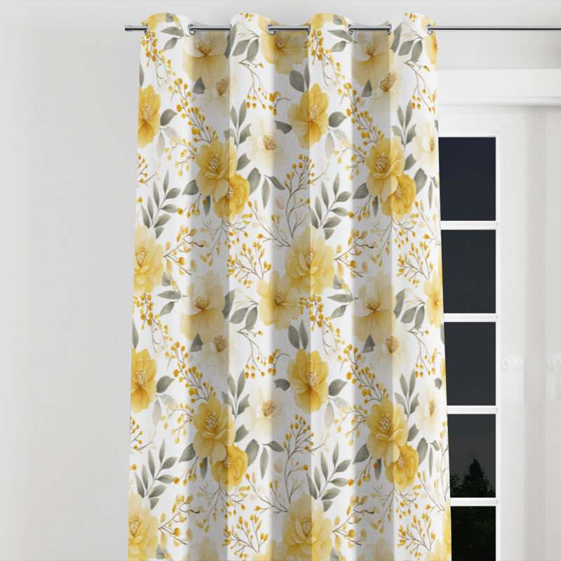 Country Farmhouse Room Darkening Curtains - Floral Boulus Grommet Curtain - 1 Panel, 52" W x 84" L, Silver Grommets