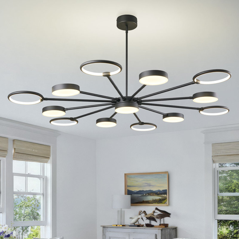 Luminaires suspendus ronds modernes Modern Industria, 13 lumières, Noir