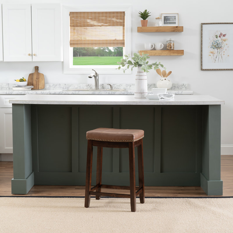 Bartonville Counter & Bar Solid Wood Backless Stool with Upholstered Seat, Counter Stool (26.5" Seat Height)