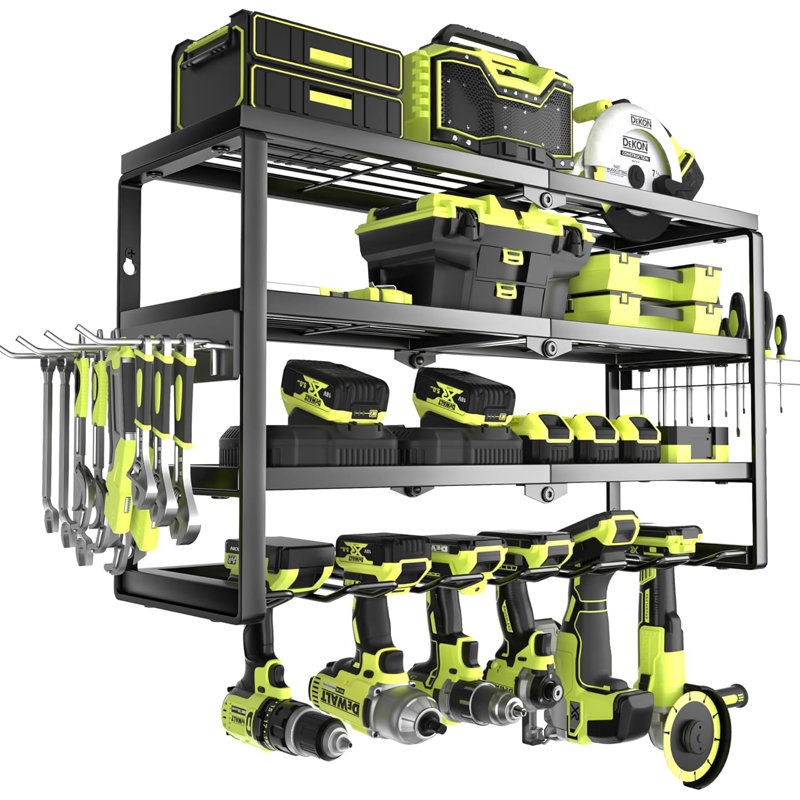 24-Inch 4-Layer Power Tool Storage Rack With Charging Shelf - Wall Mount Organizer For Drills, Tools, And Accessories