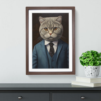 Cat In A Suit Painting No.4 - Single Picture Frame Print on Wood