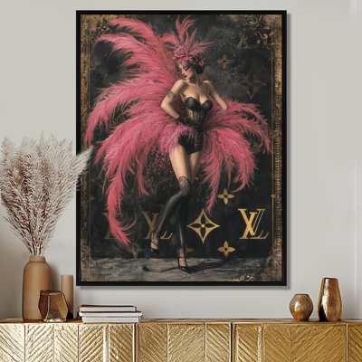Déesse cabaret rose à plumes roses - salon art mural femme