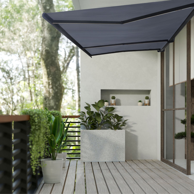 Italian Series Full Cassette Motorized Patio Awning With App + Remote, 20' W x 10' D, Black