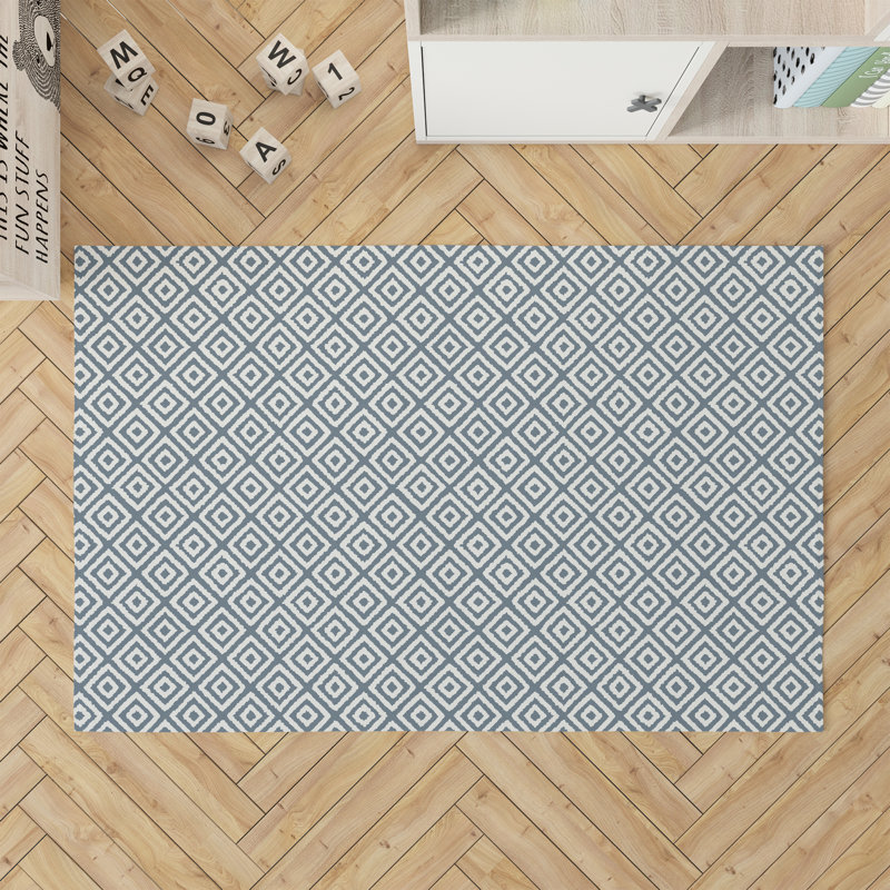 Ikat Grunge Kids Play Mat, Blue, Rectangle 5' x 7'