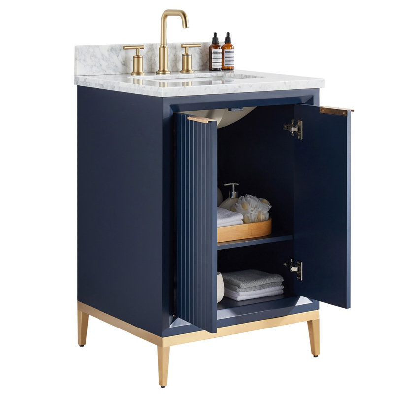 Bungalow 24" Freestanding Standard Single Bathroom Vanity with Top, Navy/Gold