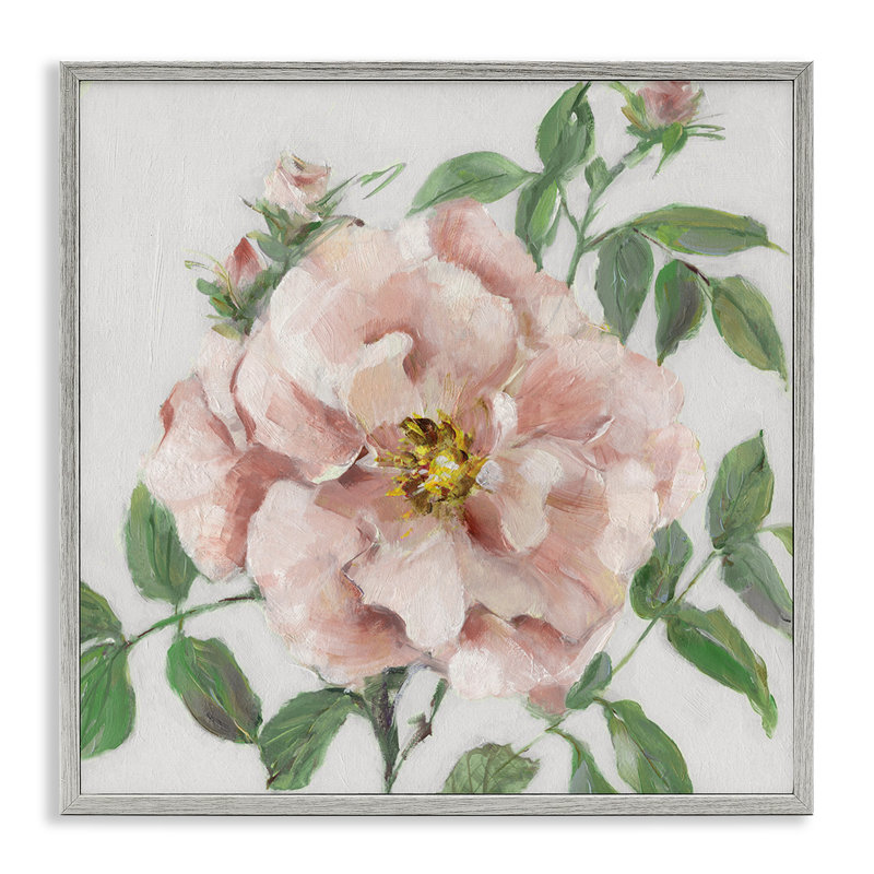 Estampe numérique traditionnelle avec fleur rose simple, design par Sally Swatland, H 17 po x l 17 po