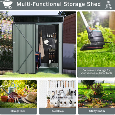 Gray 5ft X 3ft Outdoor Metal Storage Shed, Galvanized Iron For Reliable Build, Transparent Panel, Hinged Door, Straightforward Assembly Steps Shed Gray, Construction, Panel Illumination, Easy