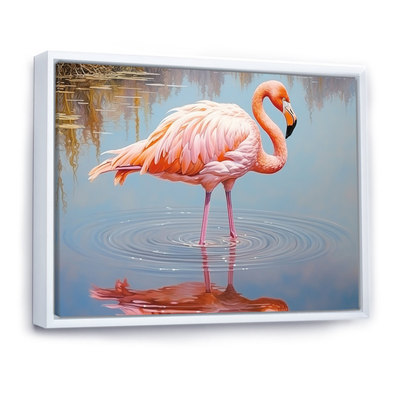 «Pink Flamingo Secret Beauty» sur toile, Cadre flottant blanc, H 16 po x l 32 po