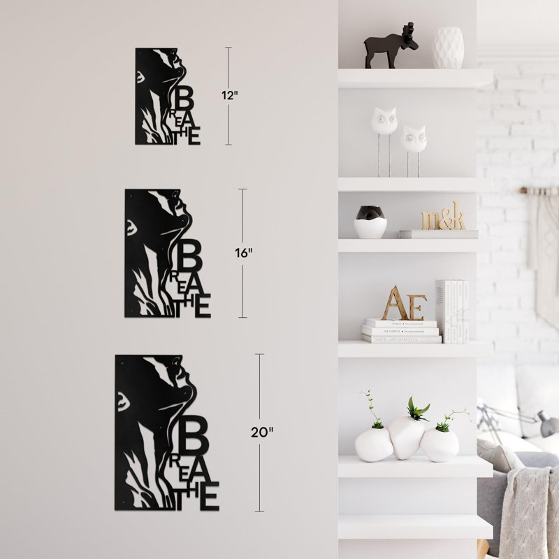 Décoration murale en métal, H 20 po x l 10 po x P 0,05 po, Noir