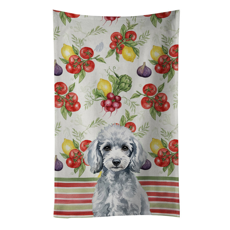 Miniature Silver Poodle Vegetables Kitchen Towel, Miniature Silver Poodle