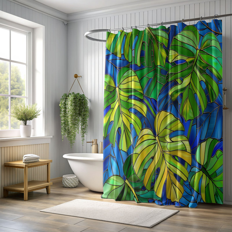 Rideau de douche 1 pièce Mosaic Monstera Art, H 74 po x l 71 po