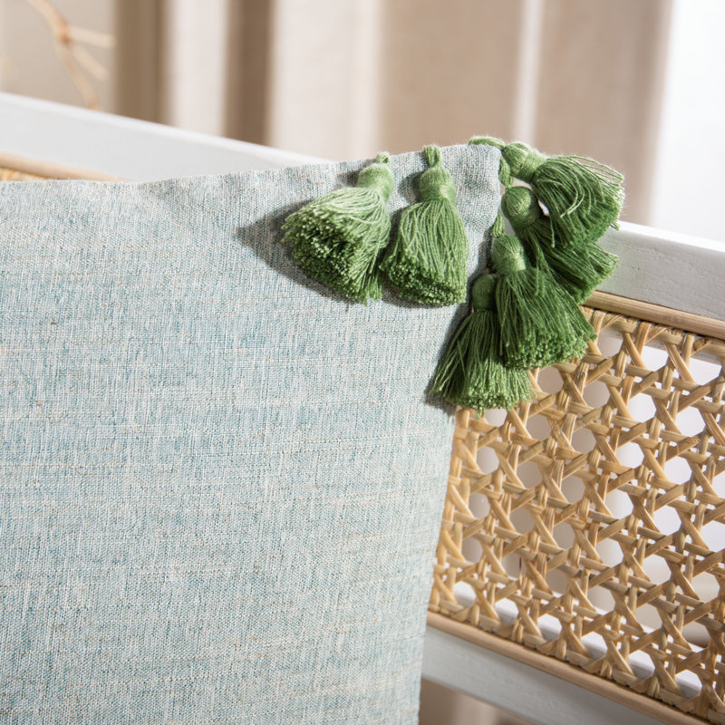 Hunter Green Cotton Blend Square Pillow with Tassels