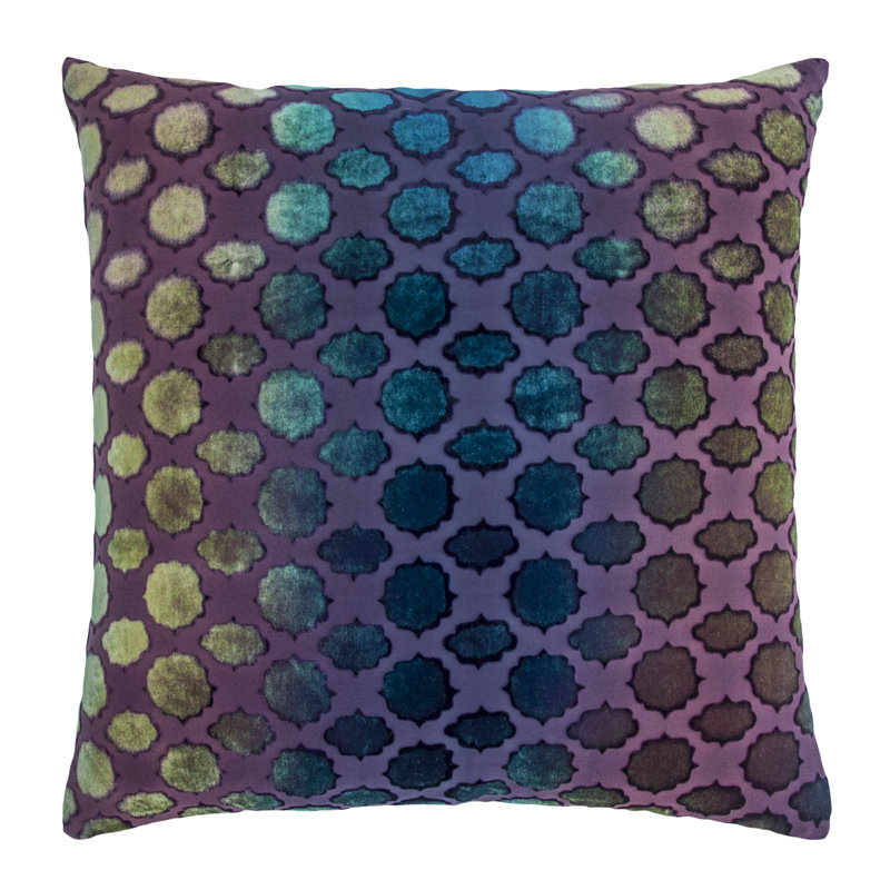 Mod Fretwork Geometric Velvet Reversible Throw Pillow, 18" x 18", Peacock