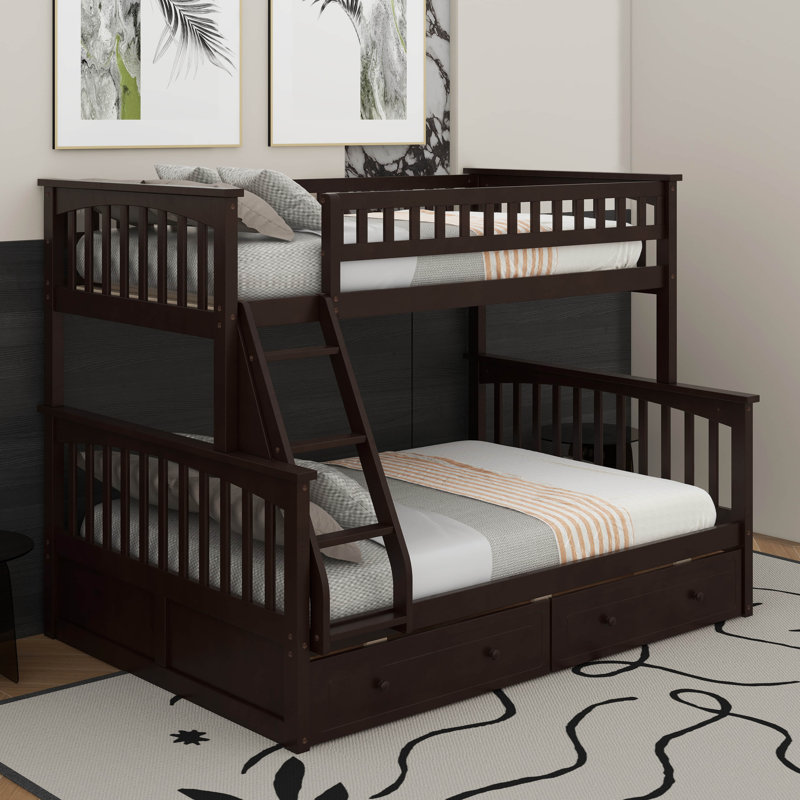 Twin Over Full Bunk Bed With Drawers, Espresso