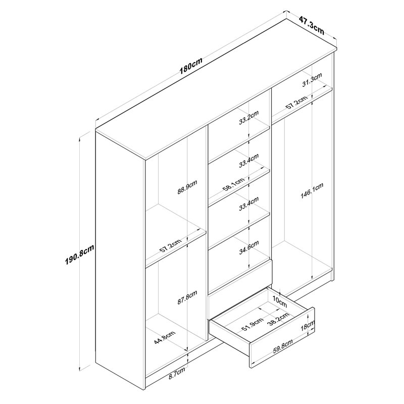 Armoire murale moderne, noyer et blanc, 70,9 po x 75,0 po x 18,6 po | 100% panneau de particules enduit de mélamine, épaisseur: 0,7 pouce | Nombreuses tablettes pour un rangement optimal, un design élégant et peu encombrant