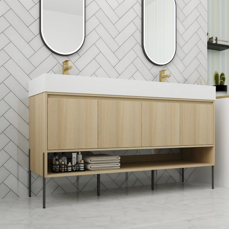 Meuble-lavabo autoportant avec porte à fermeture en douceur de 60 po, 59"