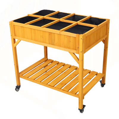 Jardinière mobile en bois surélevée à 8 poches pour herbes et légumes avec roues et tablette de rangement | Idée de cadeau