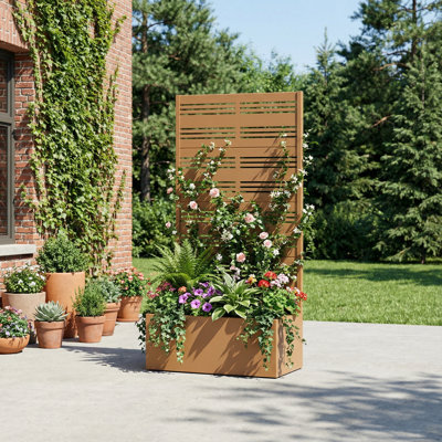 Metal Planter Box with Trellis with Wheels