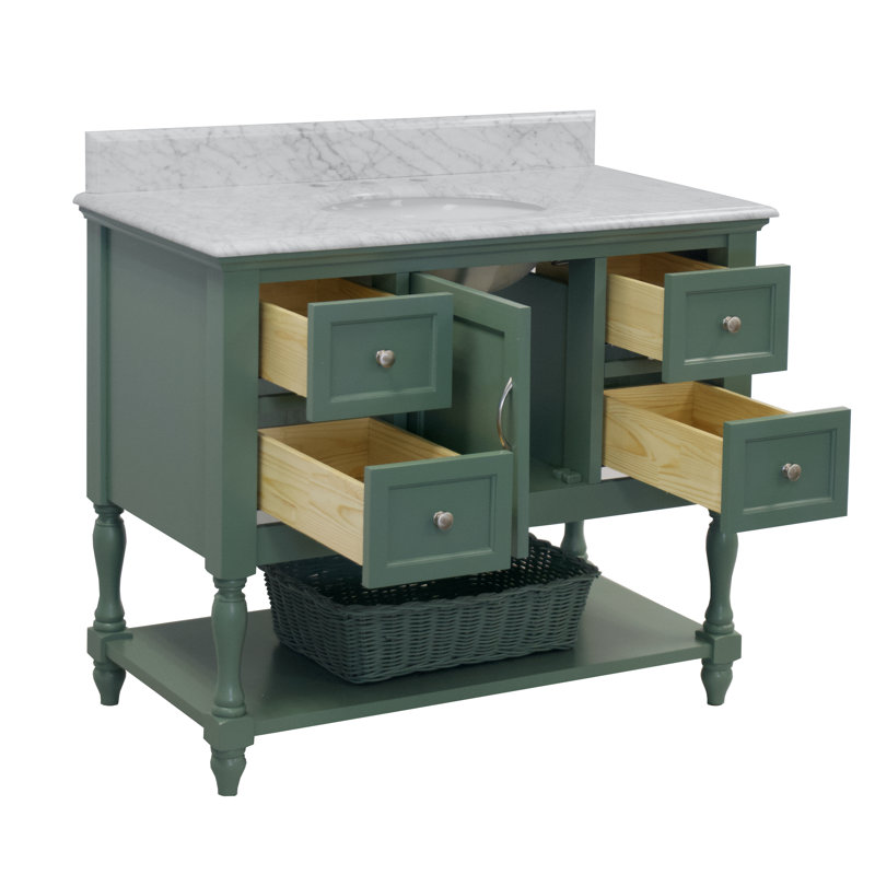 Ensemble de meuble-lavabo simple 42 po Hampton, Marbre de Carrare, Vert sauge