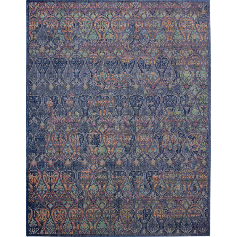 Tapis bleu marine traditionnel Raymond, Rectangle 8 pi 10 po x 11 pi 10 po