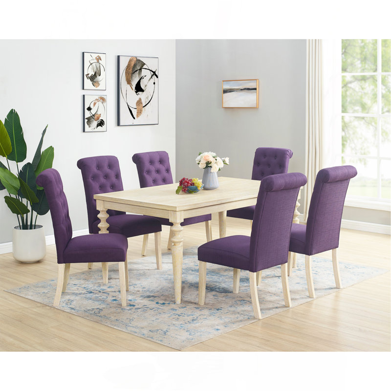 Ensemble de salle à manger 7 pièces à pieds tournés Amonia avec 6 chaises capitonnées Amonia, 7 pièces : table, 6 chaises