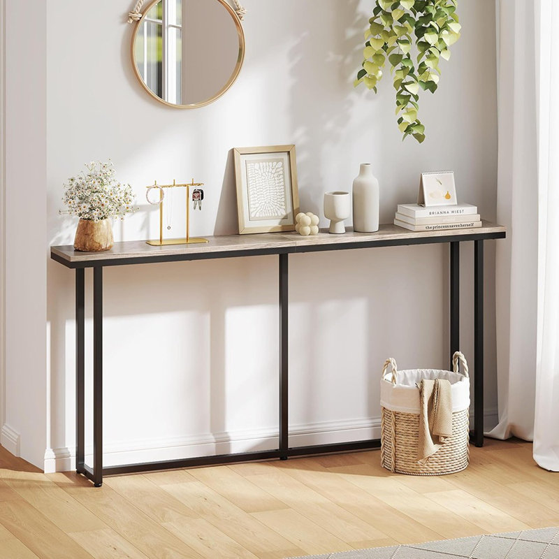 Narrow Console Table With Sturdy Metal Frame, 63 Inch Extra Long Entryway Sofa Table For Behind Couch, Hallway, Living Room, Gray