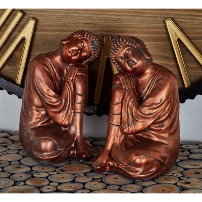 Alleyton Polystone Meditating Buddha Decorative Sculpture with Engraved Carvings and Relief Detailing Set
