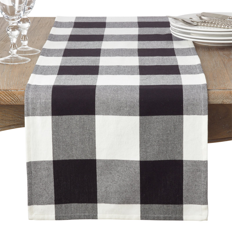 Dannyelle Buffalo Table Runner, 90" L x 16" W, Black/White