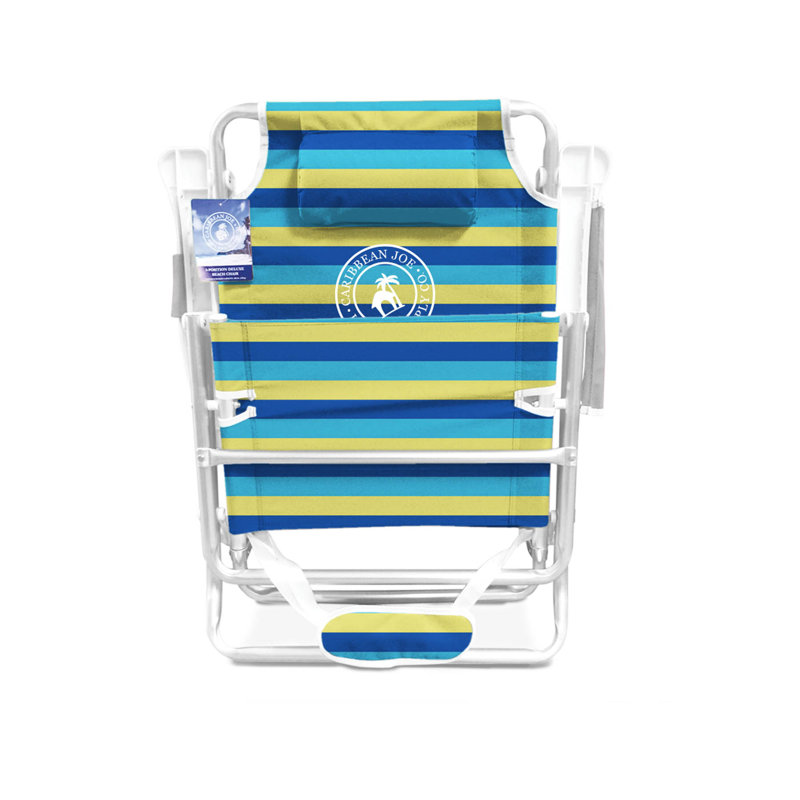 Multicolor Striped Folding Beach Chair with Cushions and Arms