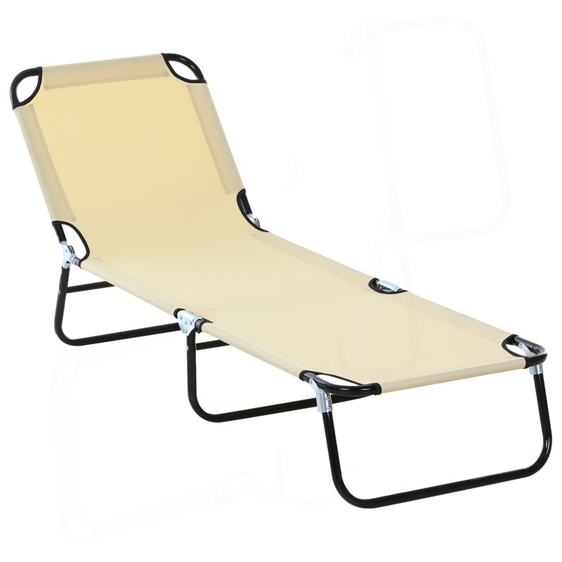 Foldable Outdoor Chaise Lounge Chair, 5-Level Reclining Camping Tanning Chair With Strong Oxford Fabric For Beach, Yard, Patio, Pool, Beige