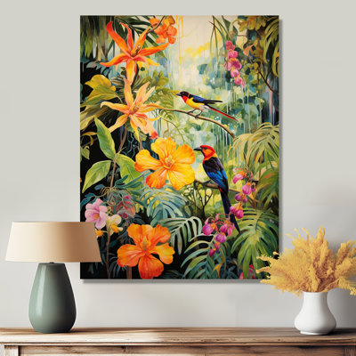 Colourful Birds In Flowery Tropical Jungle - Bird Wall Art Decor