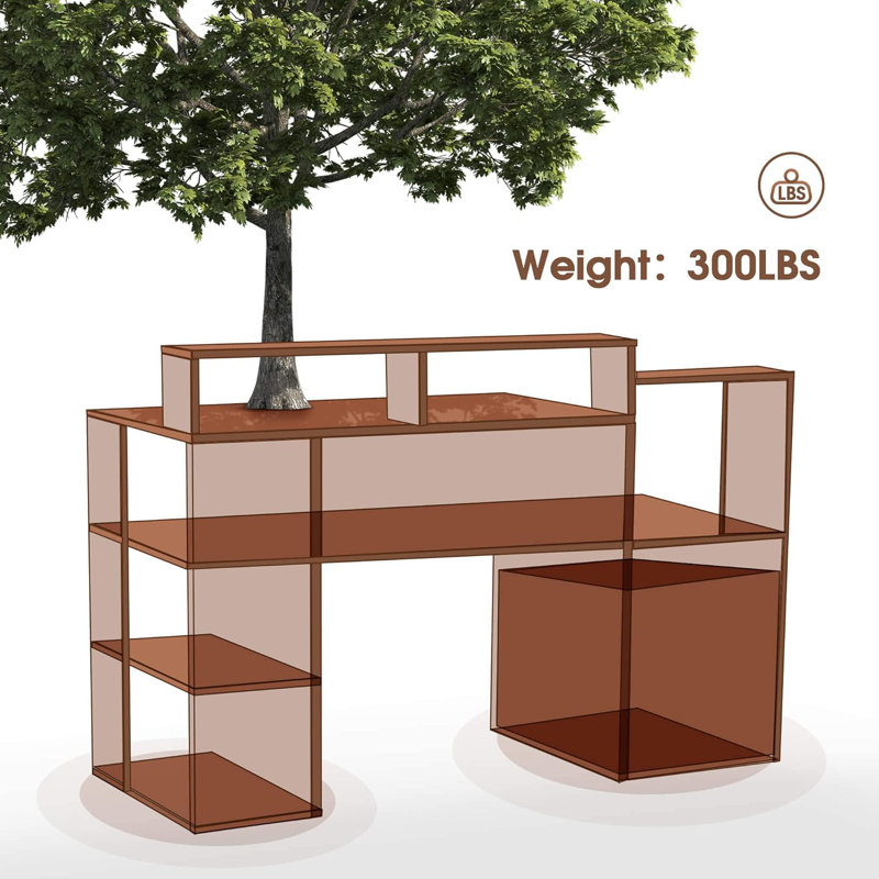 Modern Computer Desk with Storage Drawers and Shelf, Brown/Black
