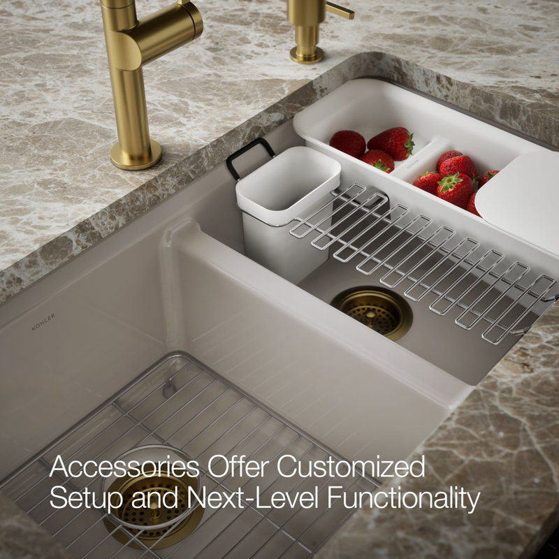 Riverby® 33" x 22" x 9.625" Under-Mount Double-Equal Kitchen Sink with Accessories and 5 Oversized Faucet Holes, Truffle