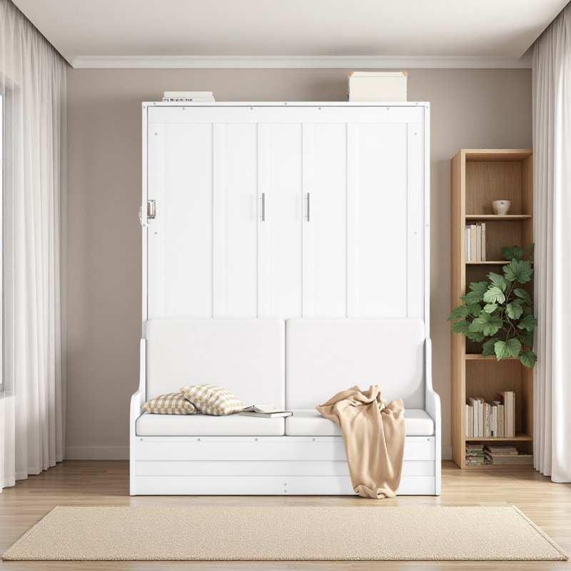 Grand lit escamotable mural avec coussin, Blanc