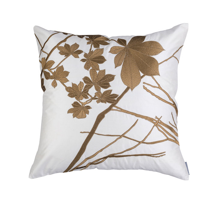 Leaf Square Pillow Cover & Insert, Ivory/Antique Gold