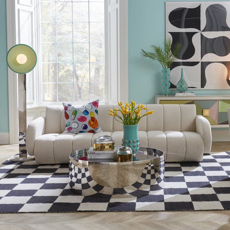 Wool Checkered Area Rug in Black/White, Rectangle 8' x 10'