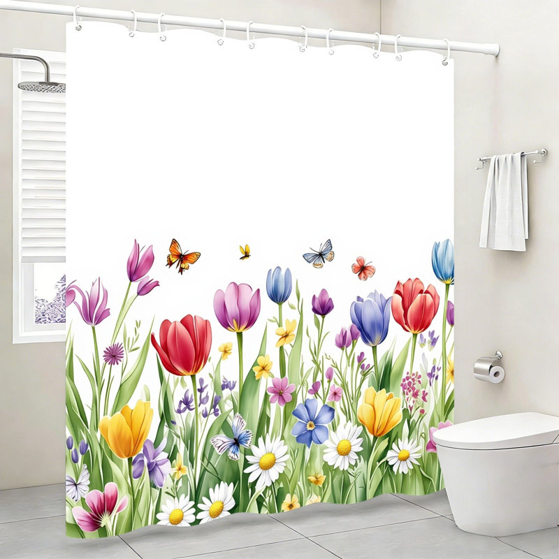 Rideau de bain Tulipe Wildflower avec crochets, multicolore 72 x 72 pouces (180 x 180 cm)