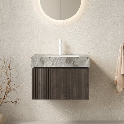 Meuble-lavabo moderne 24 po avec plateau en pierre frittée, lavabo en céramique