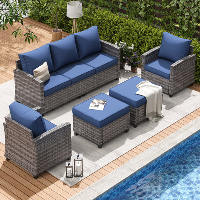 Ensemble de conversation pour patio avec coussins 7 personnes Mecayla 