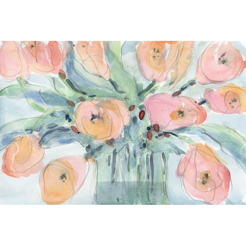 Tulip Bouquet III by Samuel Dixon - Painting, 81cm H x 122cm W, Black Floater Framed
